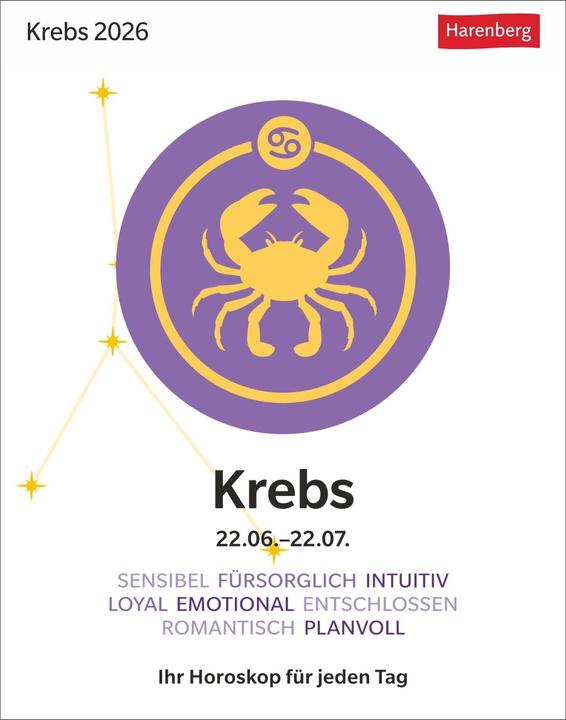 Immagine prodotto Harenberg Krebs Sternzeichenkalender 2026 - Tagesabreisskalender - Ihr Horoskop für jeden Tag (11 x 14 cm, Copertina rigida, Tedesco)