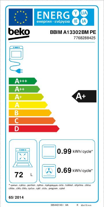 Energy Label Beko BBIMA13302BMPE Built-in Electric Multifunction Oven