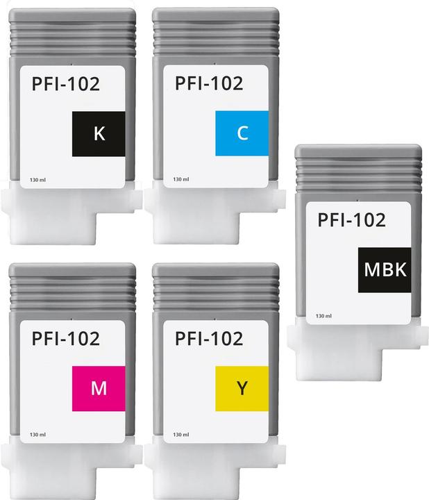 Actual product image Druckfuxx 5 TINTE PATRONEN für Canon imagePROGRAF IPF 500 510 600 605 610 700 71