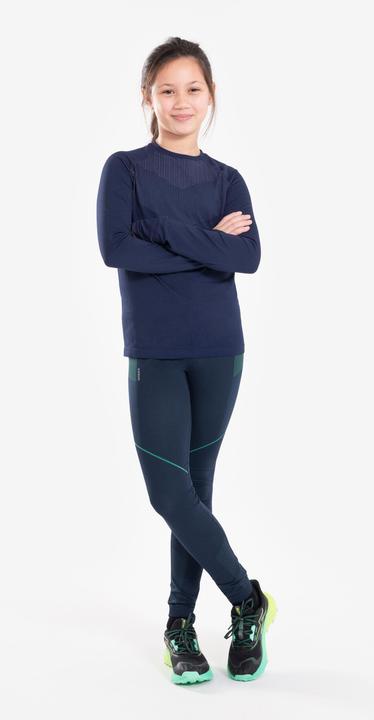 Actual product image Kiprun Kids' long-sleeved running shirt, breathable - Skincare dark blue/grey (128)