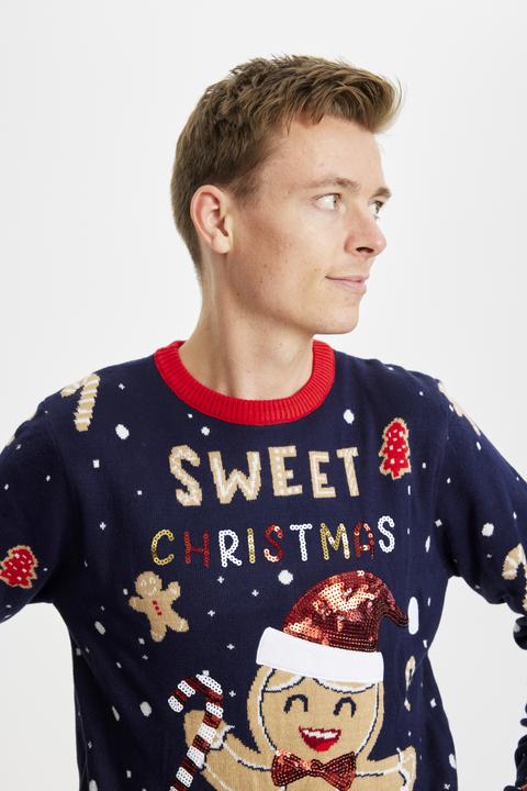 Actual product image Christmas Sweats Cute Cookie Man LED Sweater (M)