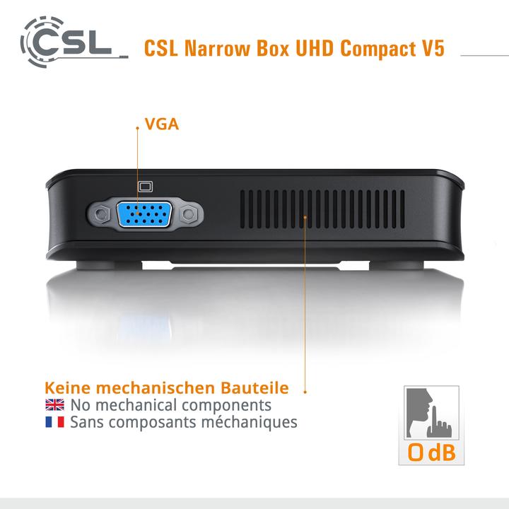 Actual product image CSL Mini PC Narrow Box Ultra HD Compact v5 (Intel Celeron N5100, 4 GB, 128 GB, Intel UHD Graphics)