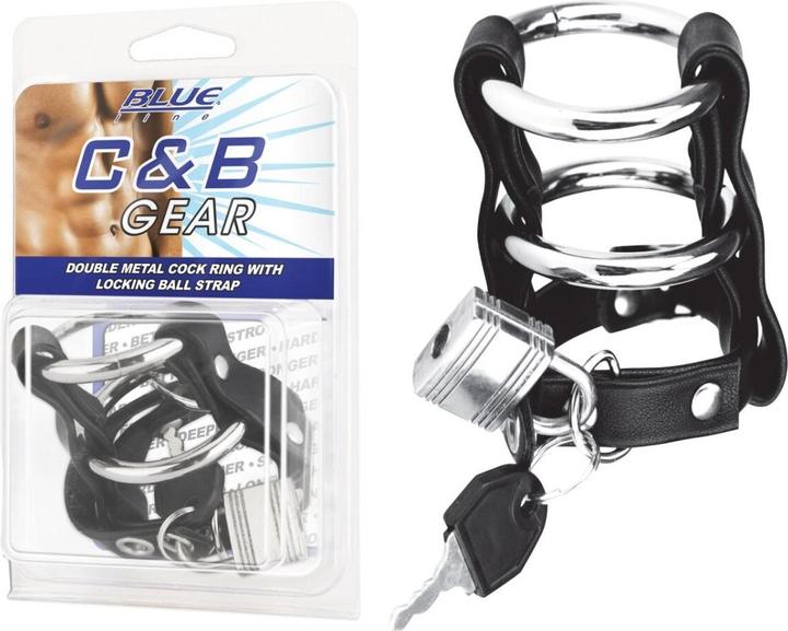 Produktbild Blue Line C&B GEAR Double Metal Cock Ring With Locking Ball Strap
