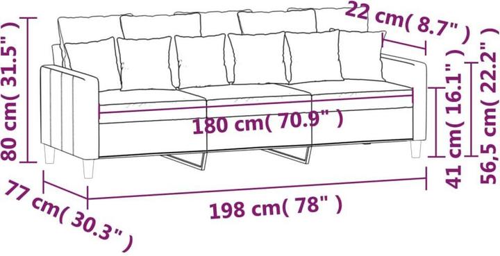 Produktbild VidaXL 3-Sitzer-Sofa Blau 180 cm Samt,Farbe: Blau,Material: Samt (3-Sitzer)