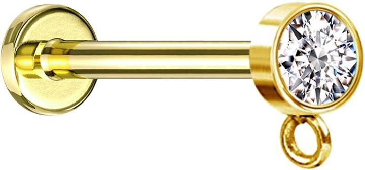 Produktbild Star Piercing Micro Labret Innengewinde vergoldet mit Zylinder Kristall silber Ring für Anhänger (ohne Messing, Chirurgenstahl 316L)