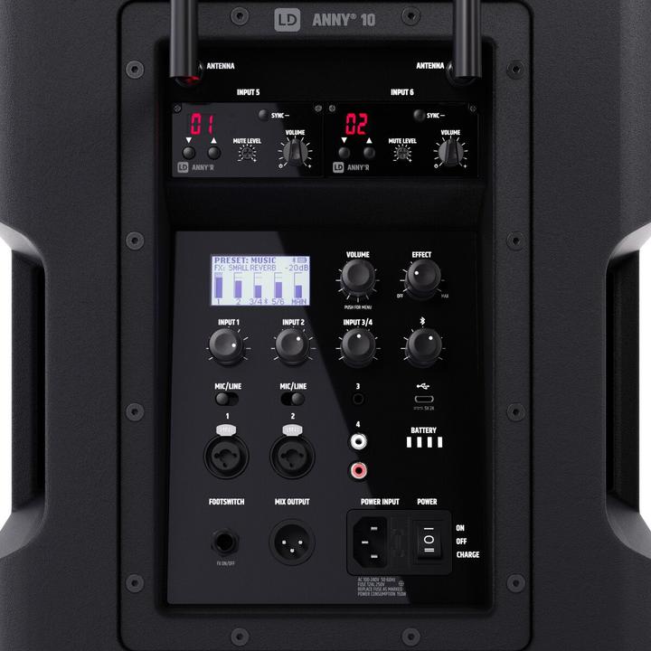 Immagine prodotto LD Systems ANNY® 10 BPH 2 B6 - Altoparlante PA Bluetooth® mobile da 10" con batteria ricaricabile, mixer e 2x (1x 80 W)