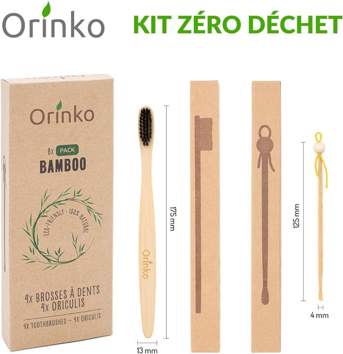 Image du produit Orinko Kit zéro déchet 4 nettoyeurs d'oreilles japonais 4 brosses à dents en bambou (8 x)