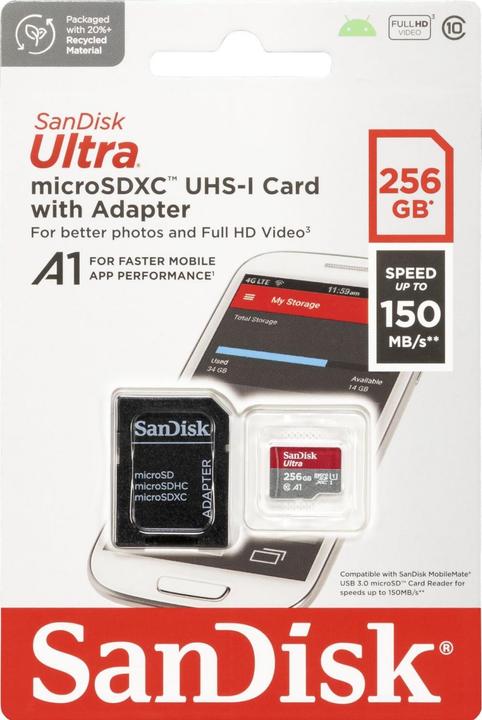 Actual product image SanDisk Ultra mit Adapter (256 GB, microSDXC, U1, UHS-I)