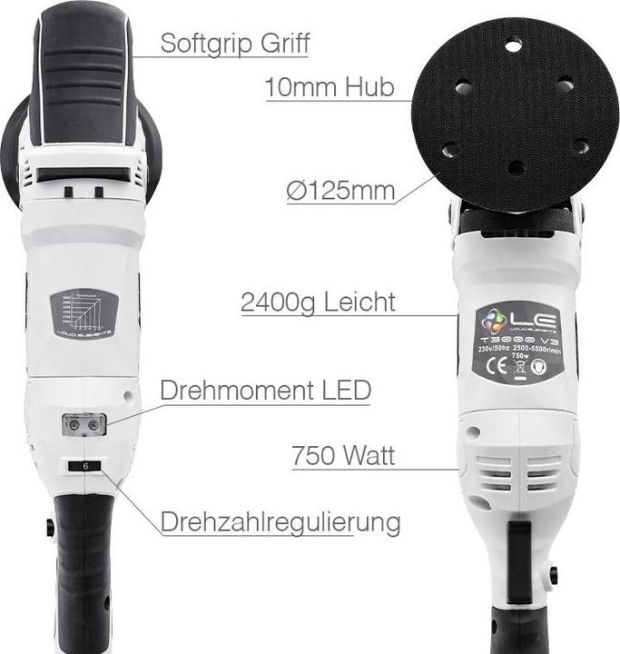 Produktbild Liquid Elements T3000 V3 - Exzenter Poliermaschine - 10mm Hub (Exzenterpolierer, 750 W)