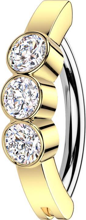 Produktbild Star Piercing Banane klappbar vergoldet Schild drei runde Kristall silber (Messing, Chirurgenstahl 316L)