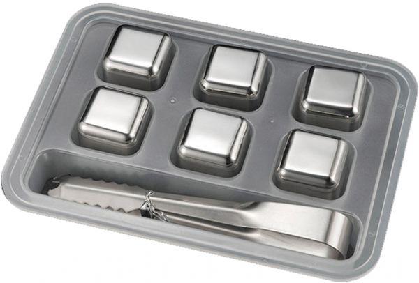 Image du produit Homava Glaçons en acier inoxydable (6 pièces), y compris le bac et la pince (Pierres à whisky)