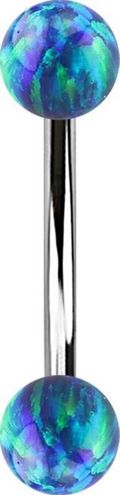 Actual product image Star Piercing Silver banana with two blue opal balls (without brass, Surgical steel 316L)