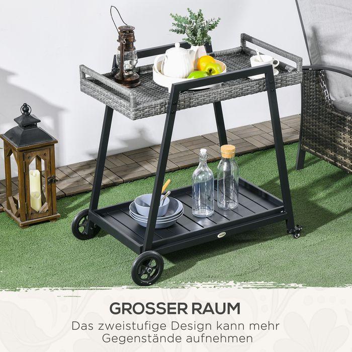 Actual product image Swisshandel24 BBQ trolley BBQ trolley Serving trolley, 1 shelf, PE rattan, 79cmx52cmx82cm, grey