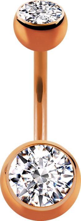Produktbild Star Piercing Micro Banane rosegold mit zwei Kugeln Kristall silber (Chirurgenstahl 316L, ohne Messing)