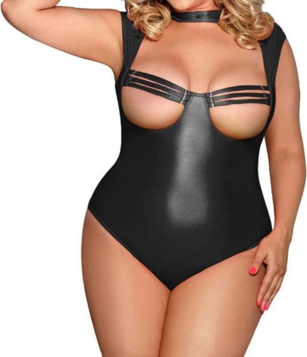 Productafbeelding Subblime Wetlook bodysuit met open cups en kraagje (S)