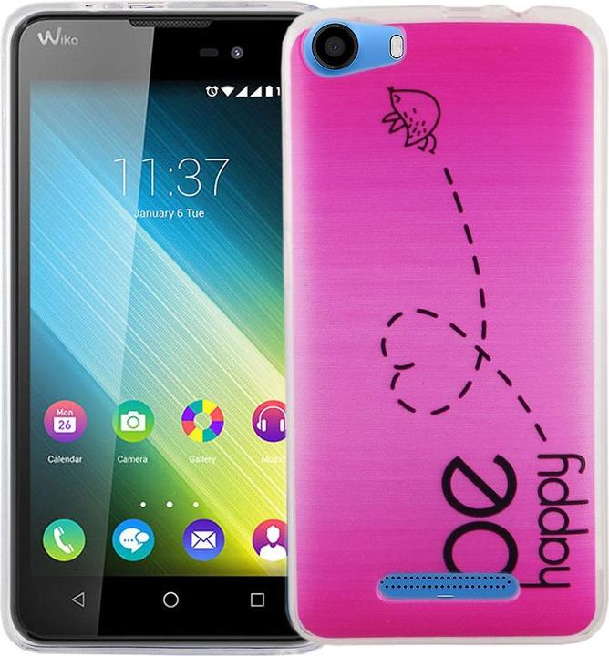 Produktbild König Design Handy Hülle für Wiko Lenny 2 Be Happy Pink Tasche Cover Motiv Slim TPU Etuis Neu (Wiko Lenny 2)