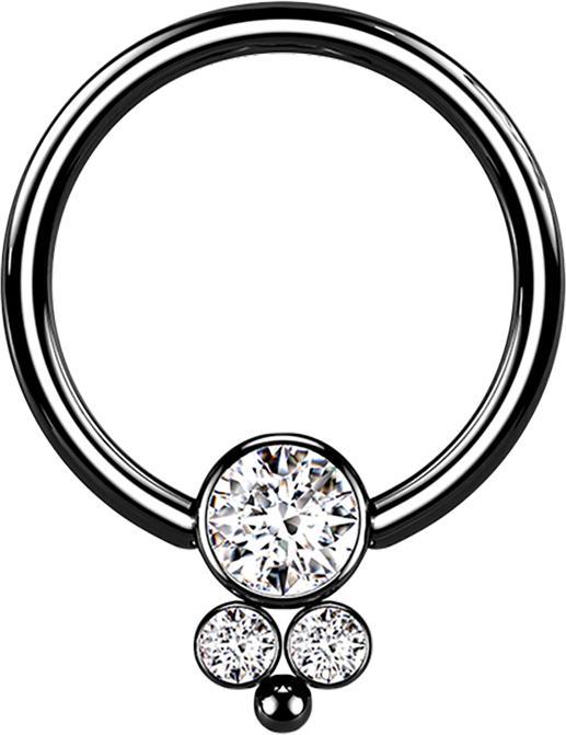 Produktbild Star Piercing Ball Closure Ring schwarz Scheibe mit drei Kristallen (Chirurgenstahl 316L, ohne Messing)