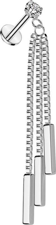 Produktbild Star Piercing Micro Labret Innengewinde silber Kristall silber gefasst Anhänger Kette drei Balken (Chirurgenstahl 316L, ohne Messing)