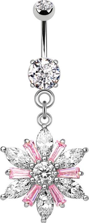 Image du produit Star Piercing Banane argent avec pendentif fleur cristal rose (Laiton, Acier chirurgical 316L)
