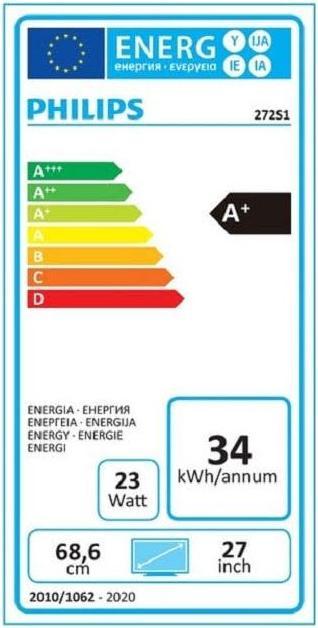 Energie-Label Philips 272S1AE/00 (1920 x 1080 Pixel, 27")