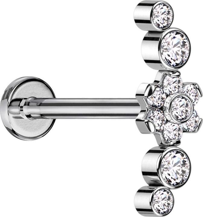 Produktbild Star Piercing Micro Labret Innengewinde silber Blume Kristalle silber gefasst vier Kristalle silber (ohne Messing, Titan G23)