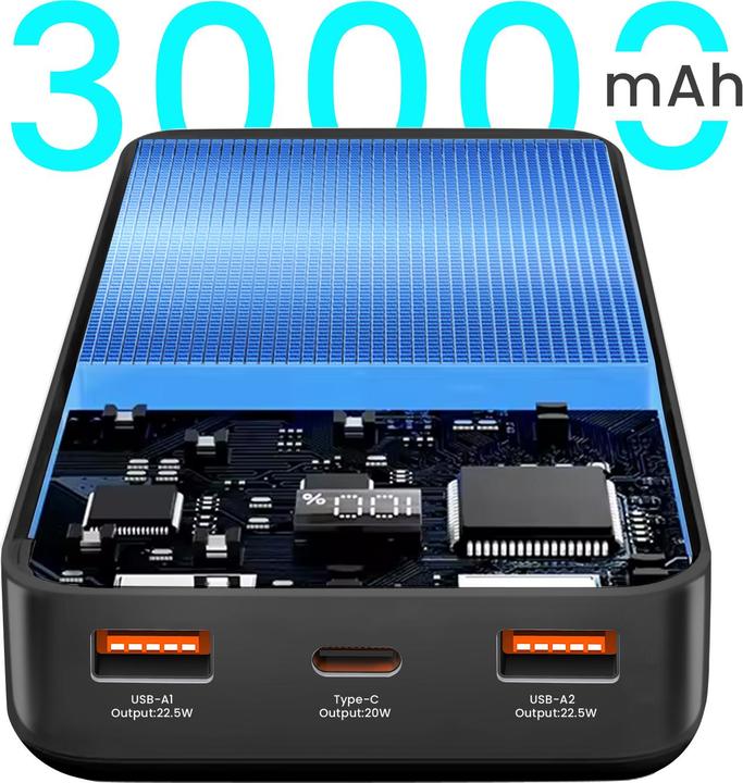 Actual product image Bwoo Power bank 22,5W 30000 mAh power bank with LCD screen, black (30000 mAh, 20 W, 20 Wh)
