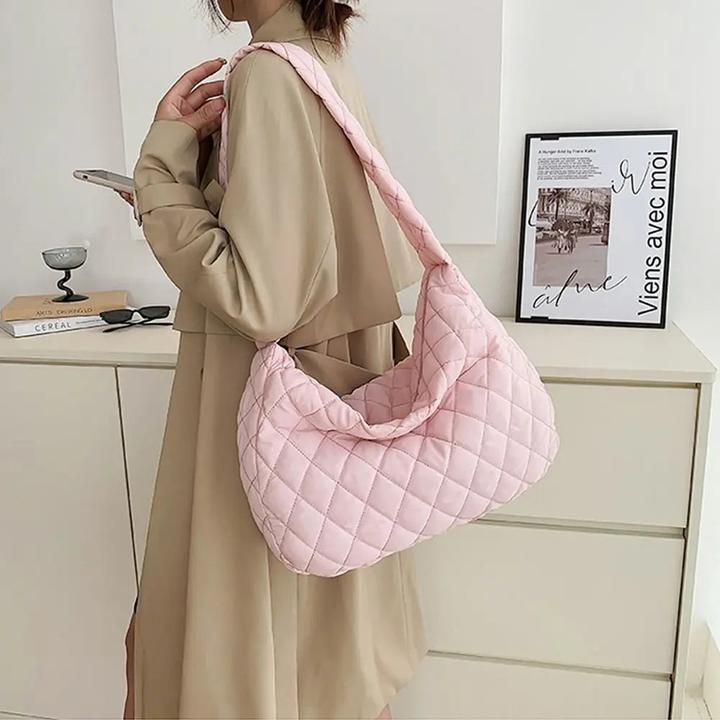 Actual product image Only-Bags.Store Large Capacity Quilted Bag Winter Warm Lightweight Down Cotton Padded Plaid