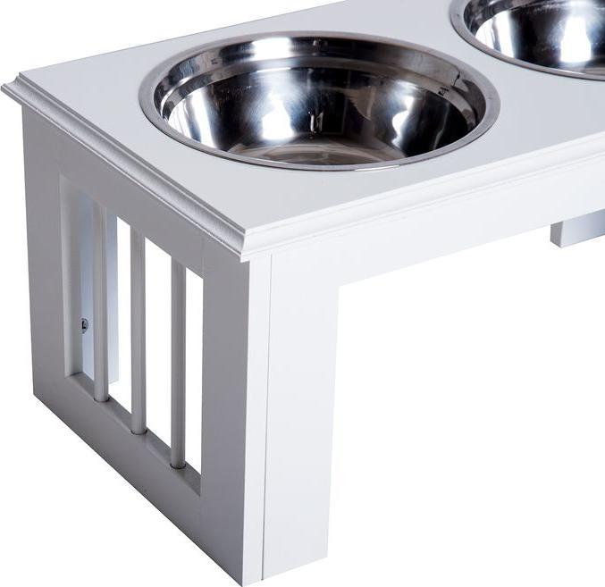Produktbild Swisshandel24 Erhöhter Hundenapf, Futternapf, Edelstahlnäpfen, Haustier Fressnapf, MDF, Weiss, 58,4 x 30,5 x 25,4 (2 l)