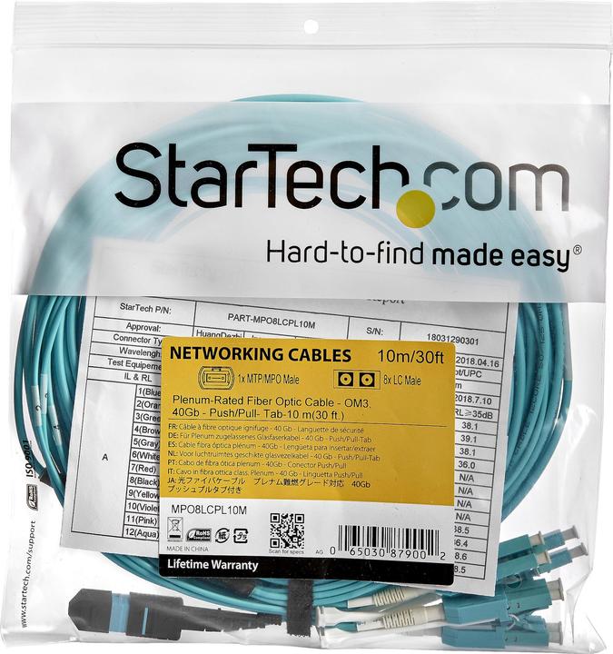 Actual product image StarTech MPO/MTP to LC Breakout Cable - Plenum-Ra (10 m)