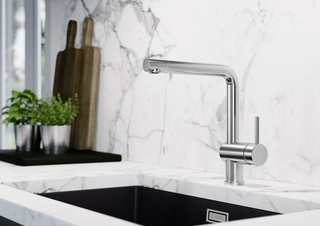 Actual product image Blanco LINUS satin platinum | High pressure | Non-return valve | Ceramic cartridge | Secured water supply