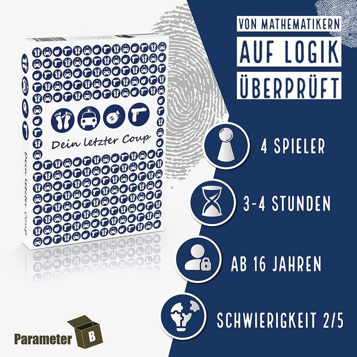 Immagine prodotto Parameter B PARPB002 - Dein letzter Coup - Crime Dinner Game, per 4 giocatori, da 16 anni (edizione DE) (Tedesco)