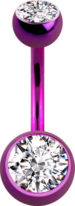 Image du produit Star Piercing Banane violette avec deux boules de cristal argenté (Acier chirurgical 316L, sans laiton)