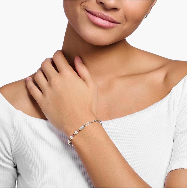 Produktbild Thomas Sabo Charm Armband mit Bunten Beads Weissen Perlen und Kettengliedern Silber (19 cm, 925er Silber)