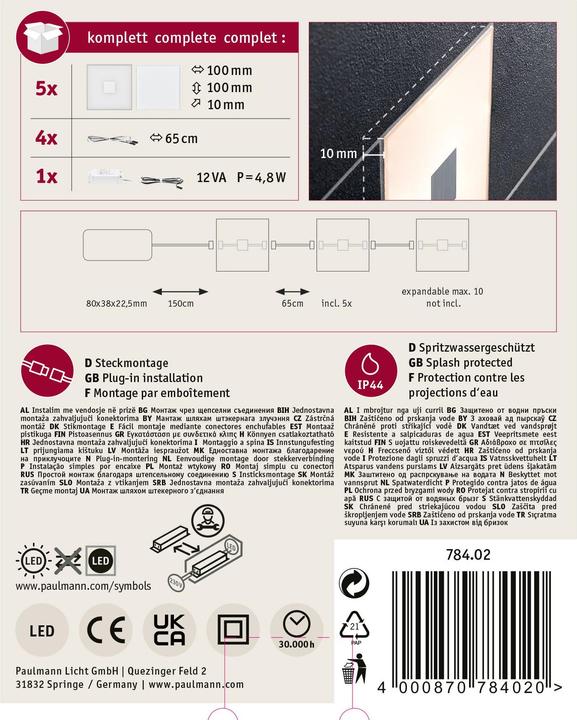 Produktbild Paulmann LumiTiles Square Basisset (Warmweiss, 1 cm, Indoor)