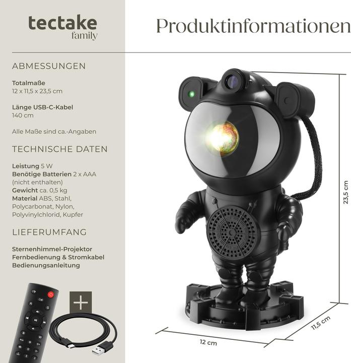 Produktbild tectake LED-Sternenhimmel-Projektor Astronaut, inkl. Bluetooth