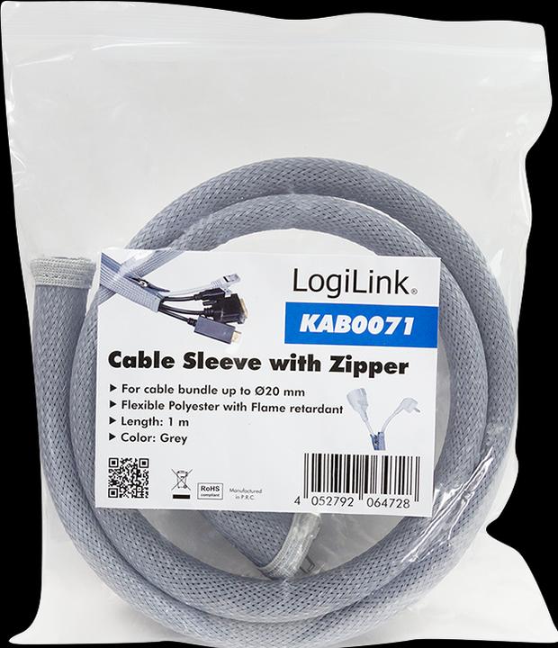 Immagine prodotto LogiLink Guaina per cavi con cerniera, 1,0 m, grigia, in poliestere, resistente all'abrasione, alla trazione (Tubo cavi, 100 cm)