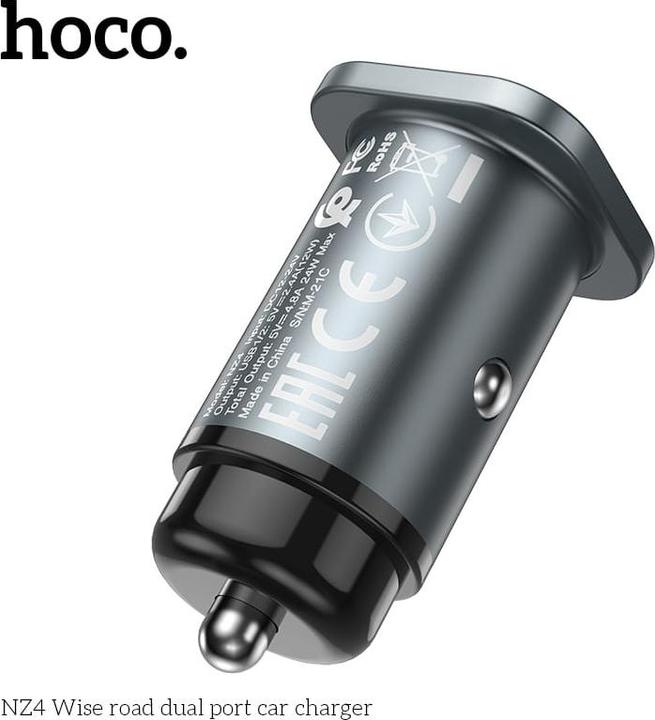 Image du produit Hoco NZ4 Wise Road Chargeur de voiture à double port, gris