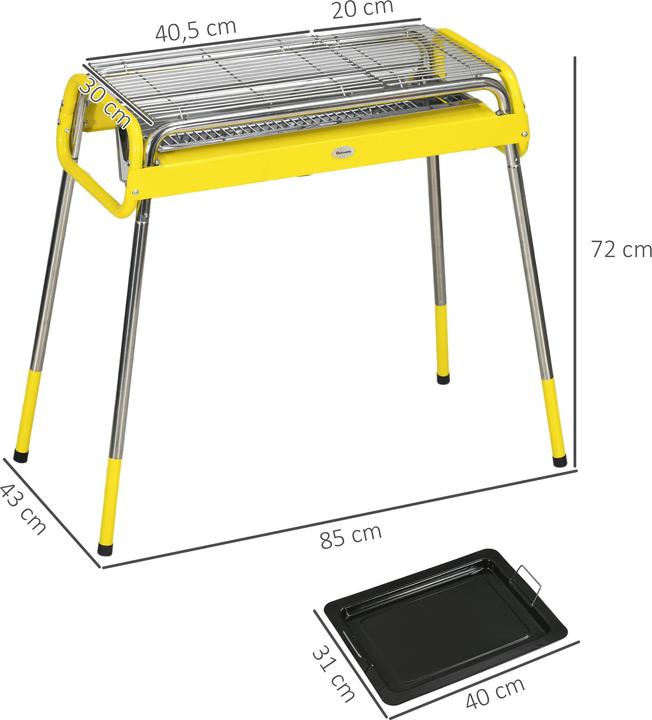 Image du produit Outsunny Gril à charbon de bois avec pieds réglables, 2 grilles, une plaque à griller et un sac de transport