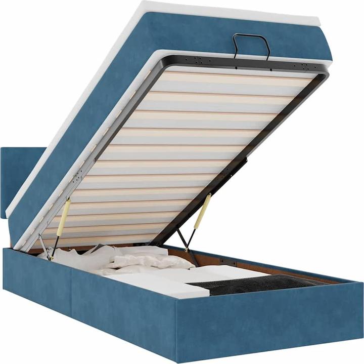 Actual product image VidaXL Ottoman bed with mattress dark blue 90x200 cm velvet (90 x 200 cm)