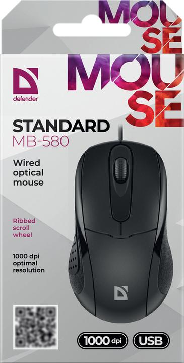 Actual product image Defender MAUS STANDARD MB-580 BLACK OPTICAL 1000dpi 3P (Cable)