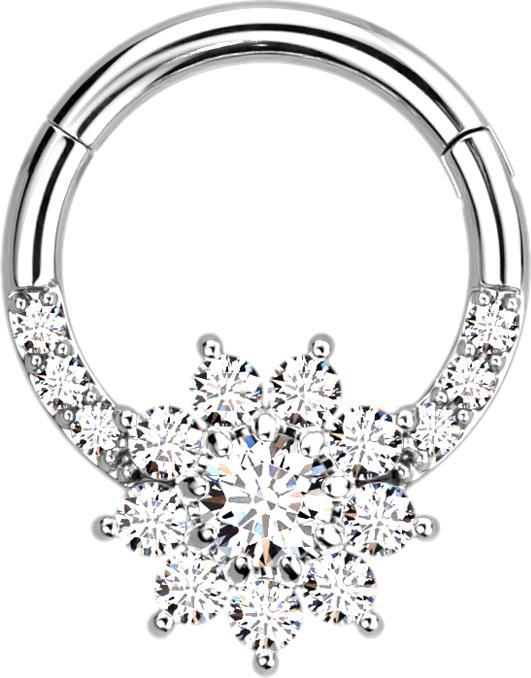 Immagine prodotto Star Piercing Anello a micro segmenti con cerniera frontale in argento con cristalli argento e fiori (Acciaio chirurgico 316L, senza ottone)