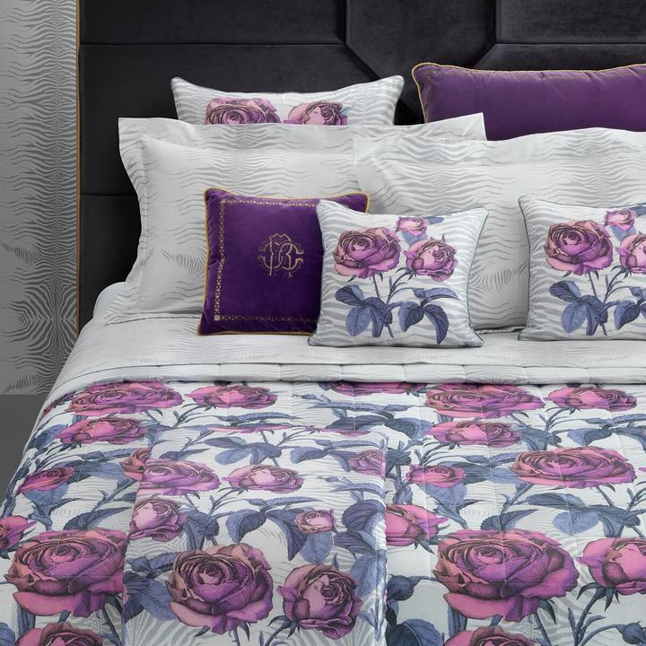 Actual product image Roberto Cavalli Maco-Sateen Bed Linen Rose Deco fuchsia grey (Bedding set, 135x200 cm + 80x80 cm)