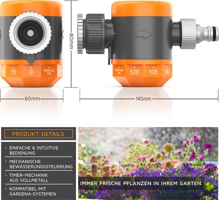 Actual product image Brandson Irrigation control, irrigation timer, water timer, automatic, timer 15 - 120 min. (Water timer, Irrigation valve)