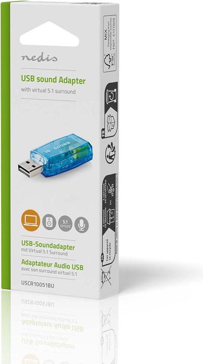 Immagine prodotto Nedis Scheda audio 5.1 USB 2.0 Connessione microfono: 1x 3,5 mm Connessione cuffie: 3,5 mm Maschio Nero (USB)