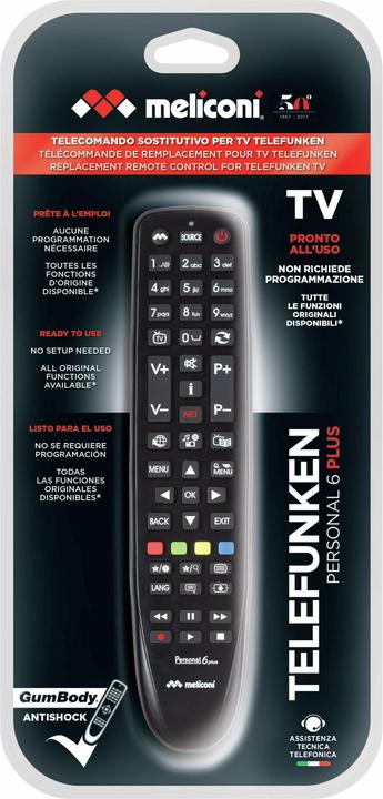 Immagine prodotto Meliconi Gumbody Personal 6 plus telecomando IR Wireless TV Pulsanti