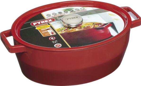 Actual product image Pyrex Slow Cook frying pan oval, with lid, length: 330 mm, red