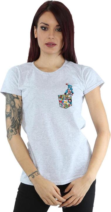 Actual product image Womens/Ladies Captain America Faux Pocket Cotton T-Shirt (S)