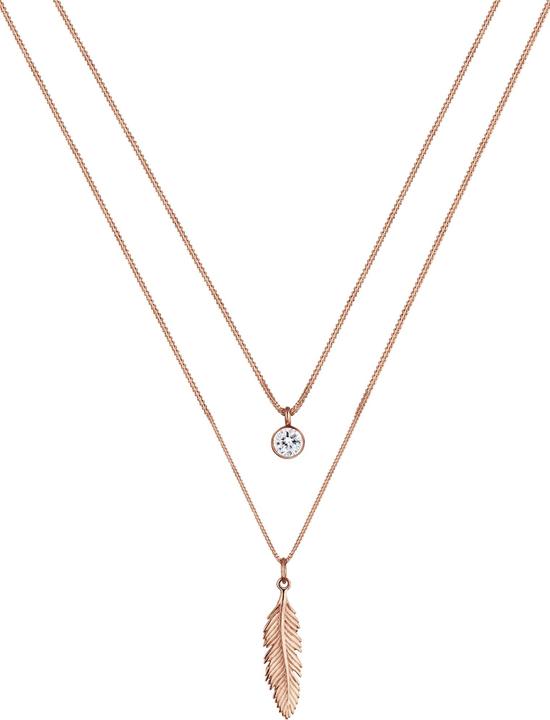 Actual product image Elli Boho, Feather, Layer, Solitaire Necklace (925 silver, Glass crystal, 45 cm)