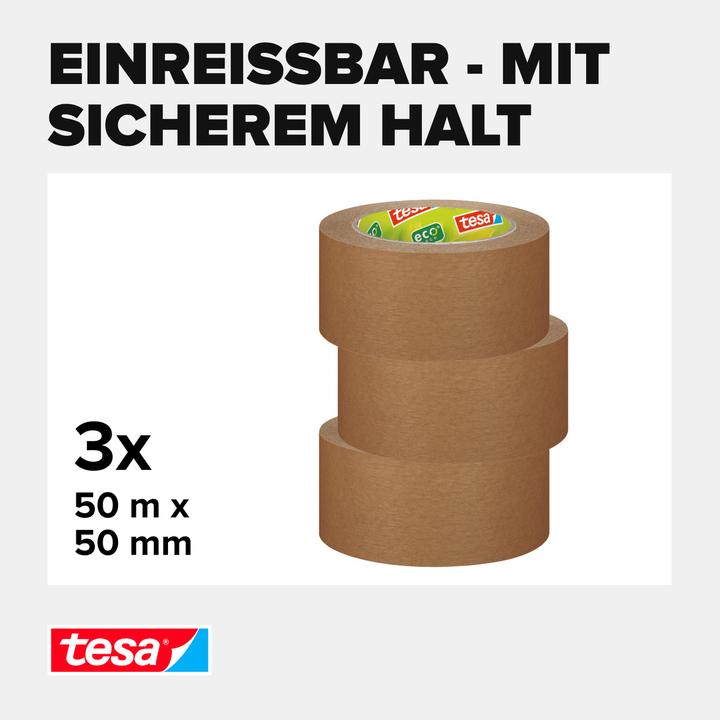 Actual product image tesa 3x tesapack PAPER STANDARD packaging tape - 56 % bio-based material - recycling-friendly (50 mm)
