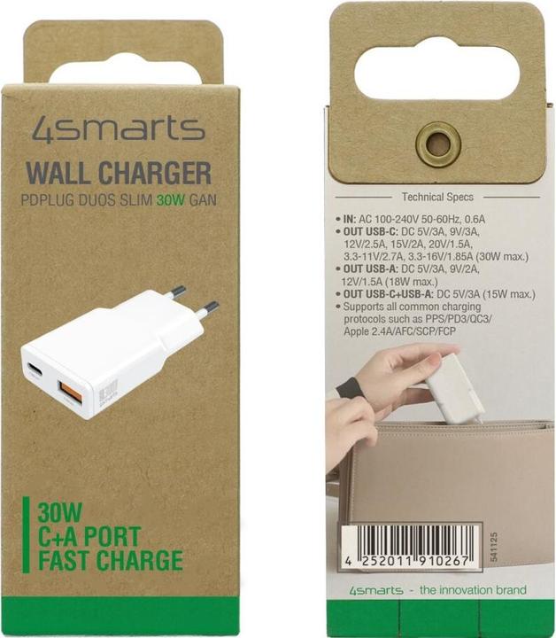 Productafbeelding 4smarts Lader PDPlug Slim Duos 30W GaN 1C+1A (30 W)